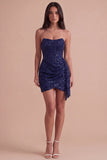 Sparkly Bodycon Champagne Corset Strapless Ruched Short Cocktail Dress