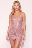 Sparkly Bodycon Champagne Corset Strapless Ruched Short Cocktail Dress