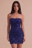 Navy Strapless Bodycon Sparkly Short Cocktail Dress