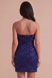 Navy Strapless Bodycon Sparkly Short Cocktail Dress