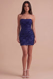 Navy Strapless Bodycon Sparkly Short Cocktail Dress