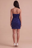 Navy Strapless Bodycon Sparkly Short Cocktail Dress