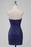 Navy Strapless Bodycon Sparkly Short Cocktail Dress