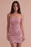 Navy Strapless Bodycon Sparkly Short Cocktail Dress