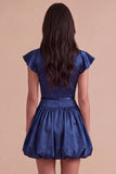 Sky Blue A Line Boat Neck Flutter Sleeves Mini Cocktail Dress