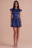 Sky Blue A Line Boat Neck Flutter Sleeves Mini Cocktail Dress