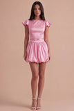 Sky Blue A Line Boat Neck Flutter Sleeves Mini Cocktail Dress