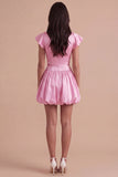 Sky Blue A Line Boat Neck Flutter Sleeves Mini Cocktail Dress
