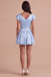 Sky Blue A Line Boat Neck Flutter Sleeves Mini Cocktail Dress