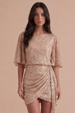 Sparkly Pink Sequined V Neck Ruched Short Cocktail Dress