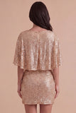 Sparkly Pink Sequined V Neck Ruched Short Cocktail Dress