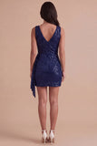 Sparkly Pink Sequined V Neck Ruched Short Cocktail Dress
