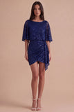 Sparkly Pink Sequined V Neck Ruched Short Cocktail Dress