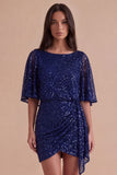 Sparkly Pink Sequined V Neck Ruched Short Cocktail Dress