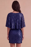 Sparkly Pink Sequined V Neck Ruched Short Cocktail Dress