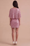 Sparkly Pink Sequined V Neck Ruched Short Cocktail Dress