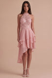 Sparkly Sky Blue A Line High Neck Ruffled Short Cocktail Dress