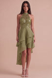 Sparkly Sky Blue A Line High Neck Ruffled Short Cocktail Dress