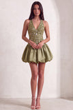 Sky Blue Sparkly Halter Neck Sequined Mini Cocktail Dress