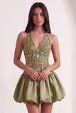 Sky Blue Sparkly Halter Neck Sequined Mini Cocktail Dress