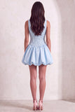 Sky Blue Sparkly Halter Neck Sequined Mini Cocktail Dress