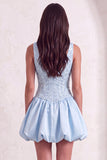 Sky Blue Sparkly Halter Neck Sequined Mini Cocktail Dress