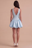 Sky Blue Sparkly Halter Neck Sequined Mini Cocktail Dress