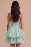 Pink Halter Neck Ruffled Bubble Short Cocktail Dress with Button