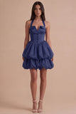 Pink Halter Neck Ruffled Bubble Short Cocktail Dress with Button