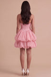 Pink Halter Neck Ruffled Bubble Short Cocktail Dress with Button
