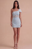 Olive Corset One Shoulder Ruched Short Cocktail Dress