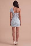 Olive Corset One Shoulder Ruched Short Cocktail Dress