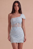 Olive Corset One Shoulder Ruched Short Cocktail Dress