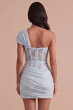 Olive Corset One Shoulder Ruched Short Cocktail Dress