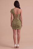 Olive Corset One Shoulder Ruched Short Cocktail Dress