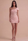 Olive Corset One Shoulder Ruched Short Cocktail Dress
