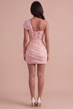 Olive Corset One Shoulder Ruched Short Cocktail Dress