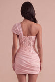 Olive Corset One Shoulder Ruched Short Cocktail Dress