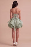 Sparkly Sequins Corset Beaded Floral Dusty Sage Strapless Short Cocktail Dress