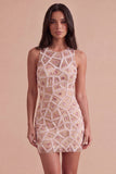 Blush Sparkly Sequins Beaded Keyhole Short Cocktail Dress
