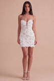 Sparkly Sequin Ivory Strapless Bodycon Short Cocktail Dress