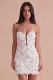Sparkly Sequin Ivory Strapless Bodycon Short Cocktail Dress