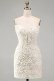 Sparkly Sequin Ivory Strapless Bodycon Short Cocktail Dress