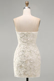 Sparkly Sequin Ivory Strapless Bodycon Short Cocktail Dress