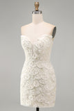 Sparkly Sequin Ivory Strapless Bodycon Short Cocktail Dress