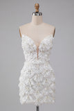 Sparkly Sequin Ivory Strapless Bodycon Short Cocktail Dress