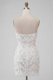 Sparkly Sequin Ivory Strapless Bodycon Short Cocktail Dress