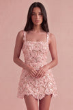 Ivory Sparkly Square Neck Sequin Short Cocktail Dress