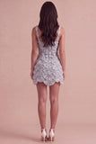 Ivory Sparkly Square Neck Sequin Short Cocktail Dress