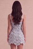 Ivory Sparkly Square Neck Sequin Short Cocktail Dress